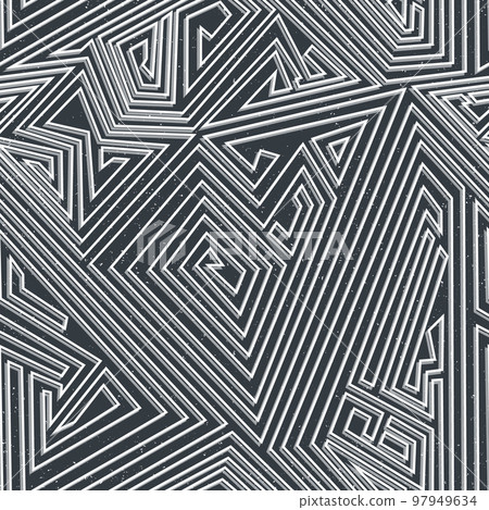 Monochrome maze seamless pattern with grunge effect. Monochrome maze seamless pattern with grunge effect. 97949634