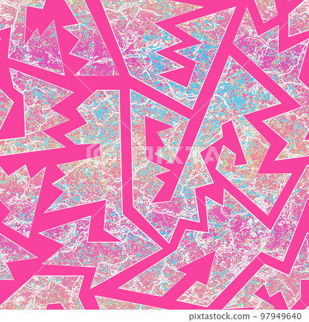 Pink geometric seamless pattern with grunge texture. Pink geometric seamless pattern with grunge texture. 97949640