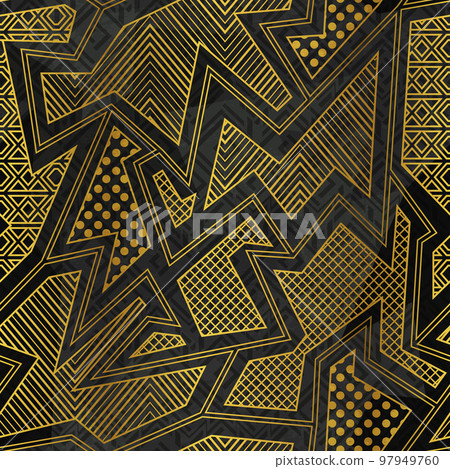 Gold tribal geometric seamless pattern. Gold tribal geometric seamless pattern. 97949760