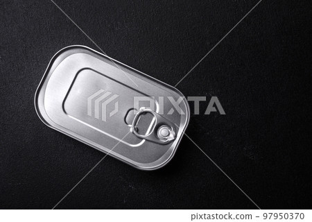 Tin or aluminum rectangular can of canned food with a key Tin or aluminum rectangular can of canned food with a key 97950370