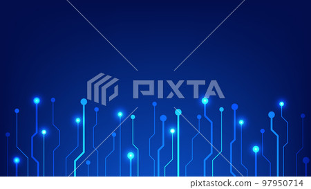 Hi tech digital circuit board. AI pad and electrical lines connected on blue lighting background. futuristic technology design element concept Hi tech digital circuit board. AI pad and electrical lines connected on blue lighting background. futuristic technology design element concept 97950714