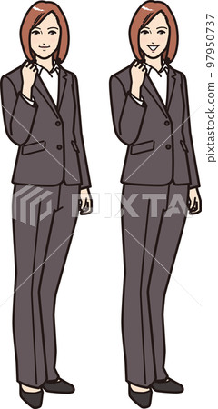 Business woman with guts pose, whole body Business woman with guts pose, whole body 97950737