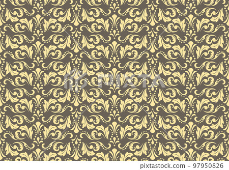 Wallpaper in the style of Baroque. Seamless vector background. Gold and gray floral ornament. Graphic pattern for fabric, wallpaper, packaging. Ornate Damask flower ornament Wallpaper in the style of Baroque. Seamless vector background. Gold and gray floral ornament. Graphic pattern for fabric, wallpaper, packaging. Ornate Damask flower ornament 97950826