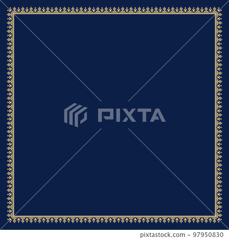 Decorative frame Elegant vector element for design in Eastern style, place for text. Floral golden and dark blue border. Lace illustration for invitations and greeting cards 97950830