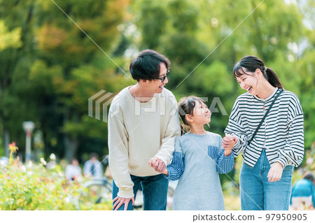 一家人一起在公園裡散步 97950905