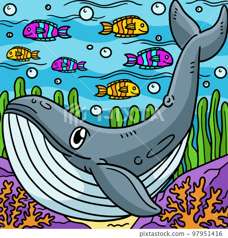 Blue Whale Marine Animal Colored Cartoon Blue Whale Marine Animal Colored Cartoon 97951416