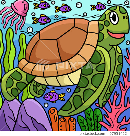 Turtle Marine Animal Colored Cartoon Illustration 97951422
