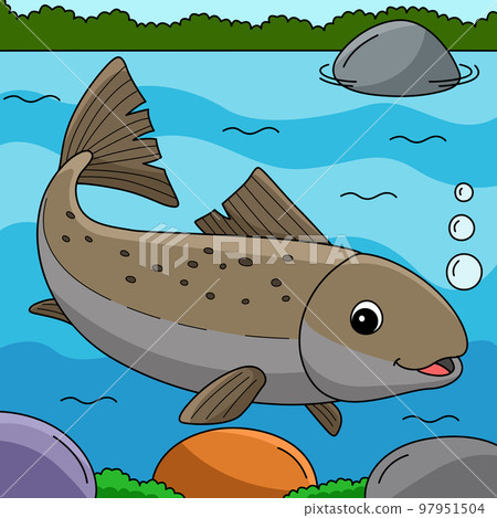 Salmon Animal Colored Cartoon Illustration 97951504