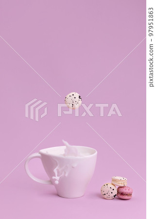 White cup of milk and cookies 97951863