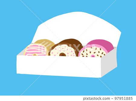 A box of donuts in cartoon style. Vector illustration isolated on blue background. 97951885
