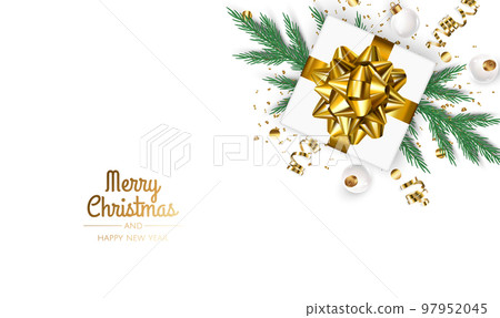 Christmas vector background. Creative design greeting card, banner, poster. Top view xmas decoration balls and snowflakes. Christmas vector background. Creative design greeting card, banner, poster. Top view xmas decoration balls and snowflakes. 97952045