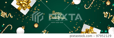 Merry Christmas and Happy New Year. Xmas background with poinsettia, Snowflakes, star and balls design. Merry Christmas and Happy New Year. Xmas background with poinsettia, Snowflakes, star and balls design. 97952129