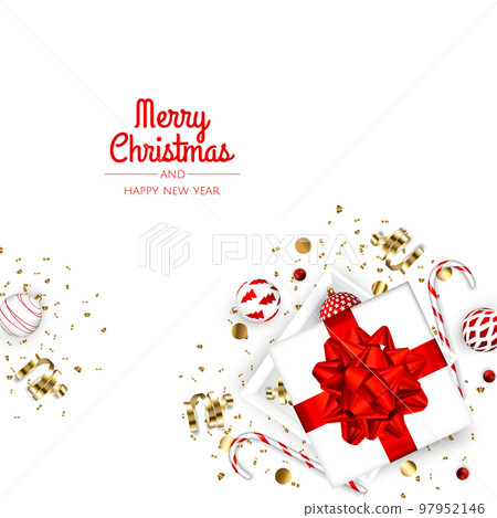 Merry Christmas and Happy New Year. Xmas background with poinsettia, Snowflakes, star and balls design. Merry Christmas and Happy New Year. Xmas background with poinsettia, Snowflakes, star and balls design. 97952146