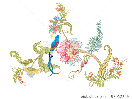 Fantasy flowers with bird of paradise quezal Fantasy flowers with bird of paradise quezal 97952299