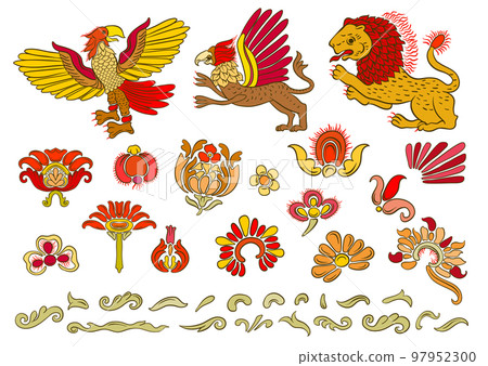 Classical luxury old fashioned royal decoration, historical ornament with lions Classical luxury old fashioned royal decoration, historical ornament with lions 97952300