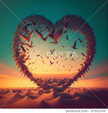 Fly Birds in Heart Shape. Generative AI 97952544