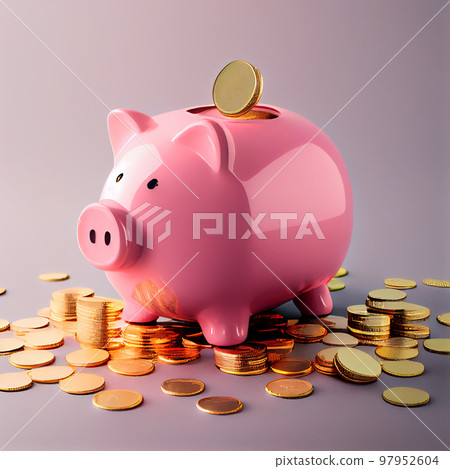 Piggy Bank with Gold Coins. Generative AI 97952604