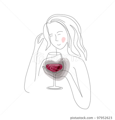 Young woman in depression feeling happy after drinking wine, continuous line vector illustration isolated on white background. Before and after drinking wine, alcoholism concept Young woman in depression feeling happy after drinking wine, continuous line vector illustration isolated on white background. Before and after drinking wine, alcoholism concept 97952623