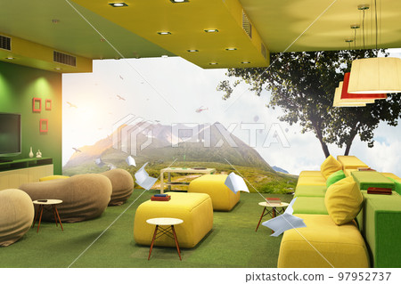 Conceptual image with business items flying in air Conceptual image with business items flying in air 97952737