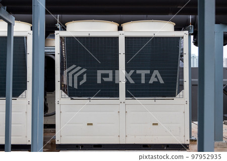 Air conditioner compressor installed on roof building. Air conditioner compressor installed on roof building. 97952935