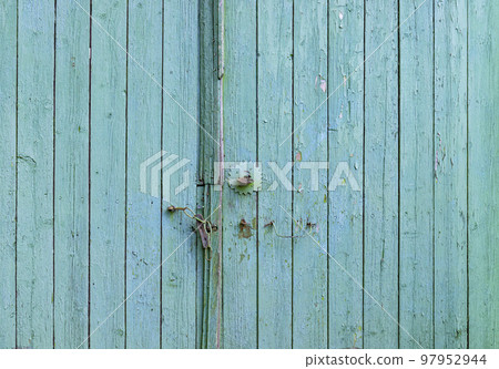 Old turquoise painted wood gate Old turquoise painted wood gate 97952944