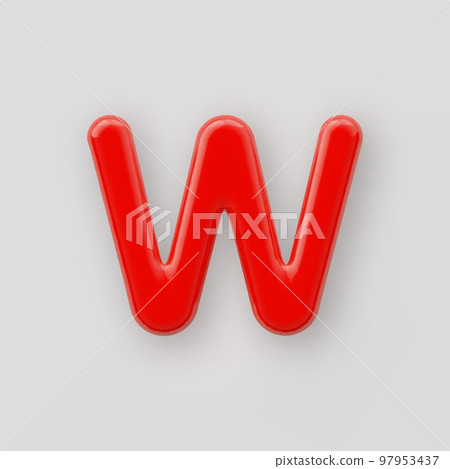 3D Red plastic uppercase letter W with a glossy surface on a gray background. 3D Red plastic uppercase letter W with a glossy surface on a gray background. 97953437