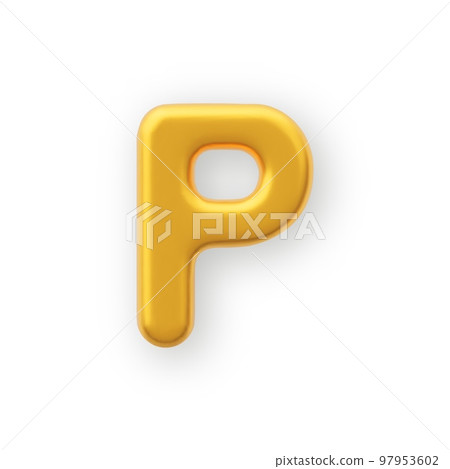 3D Gold uppercase letter P on a white background. 3D Gold uppercase letter P on a white background. 97953602