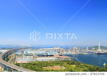 [Kagawa Prefecture] Great Seto Bridge and Bannoshu industrial area seen from Mt. Shotsuji Observatory 97953709