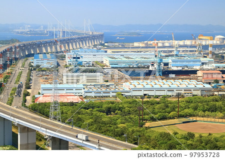 [Kagawa Prefecture] Great Seto Bridge and Bannoshu industrial area seen from Mt. Shotsuji Observatory 97953728