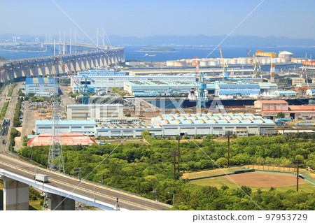[Kagawa Prefecture] Great Seto Bridge and Bannoshu industrial area seen from Mt. Shotsuji Observatory 97953729