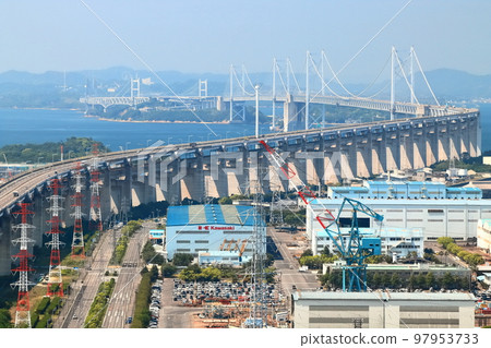 [Kagawa Prefecture] Great Seto Bridge and Bannoshu industrial area seen from Mt. Shotsuji Observatory 97953733