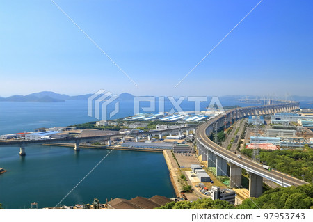 [香川縣]從松辻山展望台看到的瀨戶大橋和盤王工業區 97953743