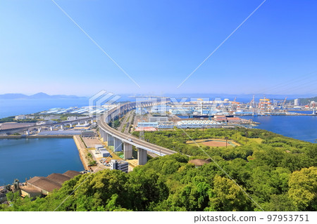 [Kagawa Prefecture] Great Seto Bridge and Bannoshu industrial area seen from Mt. Shotsuji Observatory 97953751