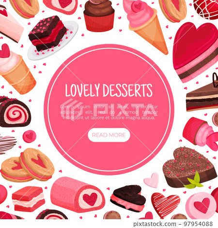 Tasty Valentine Sweet Pink Dessert Banner Design Vector Template 97954088