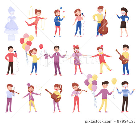 Street Artist Performing Circus Show and Stunt Big Vector Set 97954155