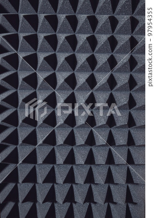 Black soundproof wall with acoustic dampening foam. Soundproof room in professional sound recording studio 97954355