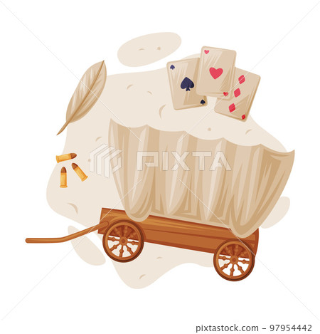 Wagon, Cards and Bullets as Wild West Object Vector Composition Wagon, Cards and Bullets as Wild West Object Vector Composition 97954442