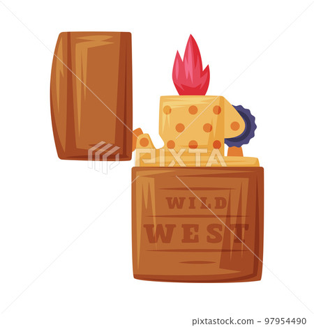 Lighter with Burning Flame as Wild West Object Vector Illustration Lighter with Burning Flame as Wild West Object Vector Illustration 97954490