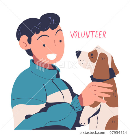 Young Man Volunteer Caring of Homeless Dog Pet Vector Illustration Young Man Volunteer Caring of Homeless Dog Pet Vector Illustration 97954514