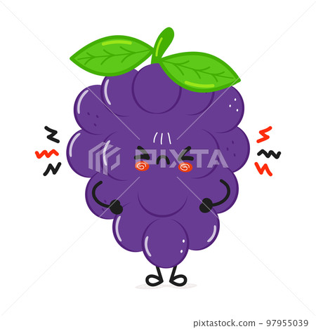 Cute angry grape character. Vector hand drawn cartoon kawaii character illustration icon. Isolated on white background. Sad grape character concept Cute angry grape character. Vector hand drawn cartoon kawaii character illustration icon. Isolated on white background. Sad grape character concept 97955039