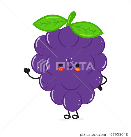 Cute funny grape waving hand character. Vector hand drawn cartoon kawaii character illustration icon. Isolated on white background. grape character concept Cute funny grape waving hand character. Vector hand drawn cartoon kawaii character illustration icon. Isolated on white background. grape character concept 97955048