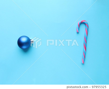 Merry Christmas card. Candy cane and Christmas Bauble . Merry Christmas card. Candy cane and Christmas Bauble . 97955325