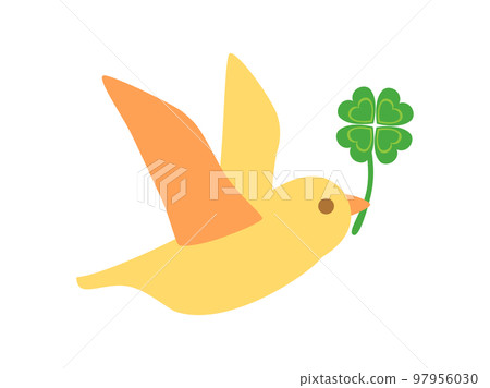 Illustration of a bird holding a clover 97956030