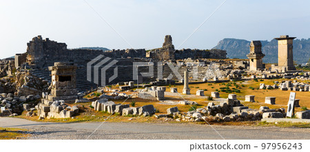 Ruined theatre in ancient Lycian city of Xanthos, Turkey 97956243
