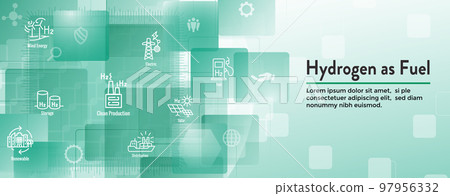 Clean Hydrogen Production with Green Energy Icon Set and Web Header Banner 97956332