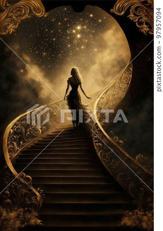 beautiful woman walking up the stairs 97957094