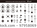Vector icon set of azimuth and compass symbols. Compass mark useful for map making. north arrow. 97958069