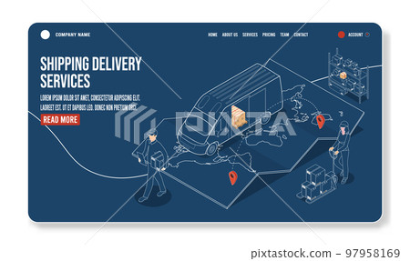 3D isometric Logistics and Delivery services concept with People delivering a box to a customer at home or office. Smart Logistics Business, Export and Import. Vector illustration eps10 97958169