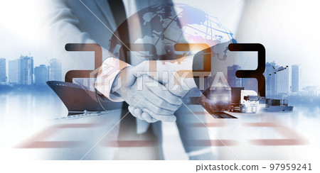2023 year as new of logistics , business of world logistic network distribution and Logistics Industrial Container Cargo freight ship for Concept of fast or instant shipping 2023 year as new of logistics , business of world logistic network distribution and Logistics Industrial Container Cargo freight ship for Concept of fast or instant shipping 97959241