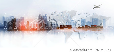 The world logistics  background or transportation Industry or shipping business, Container Cargo  shipment , truck delivery, airplane , import export Concept 97959265